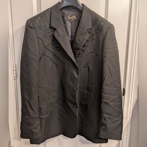 Scully Men's Black on Black Floral Embroidered Western Blazer/Jacket, Size 46